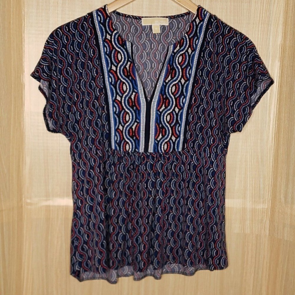 Michael Michael Kors Short Sleeve Bold Print Top M